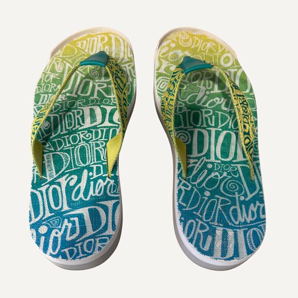 Dior x Stussy Logo Flip Flop Sandals Blue Green Boxed main image 7